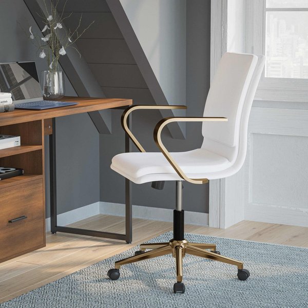 Flash Furniture White LeatherSoft Office Chair with Gold Arms GO-21111B-WH-GLD-GG
